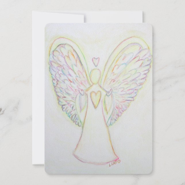 Rainbow Hearts Angel Art Custom Invitation (Front)