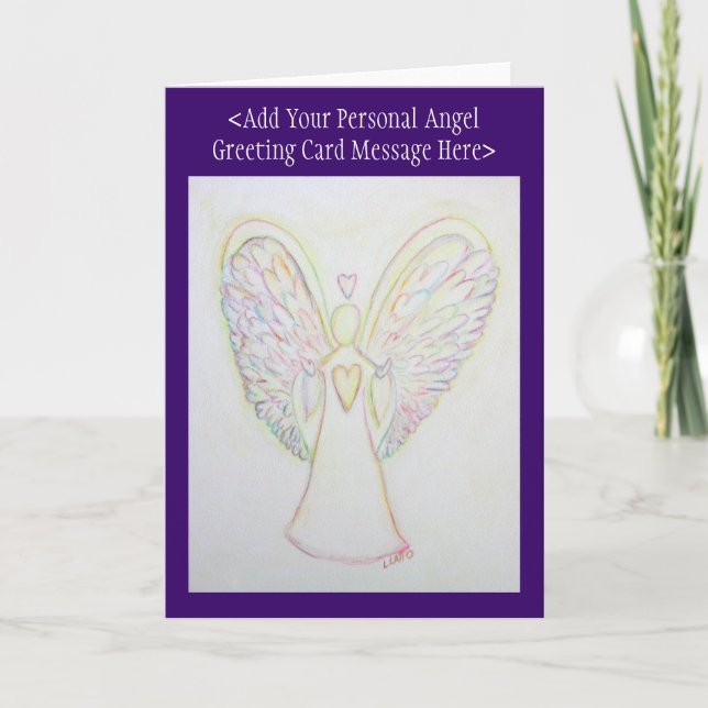 Rainbow Hearts Angel Custom Greeting Cards (Front)