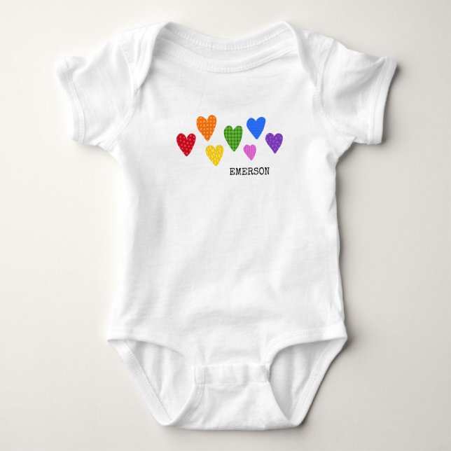 Rainbow Hearts Baby NAME Love Artisan Colourful Fu Baby Bodysuit (Front)