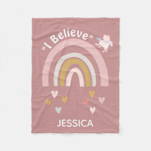 Rainbow Hearts Believe in Unicorns Personalised Fleece Blanket