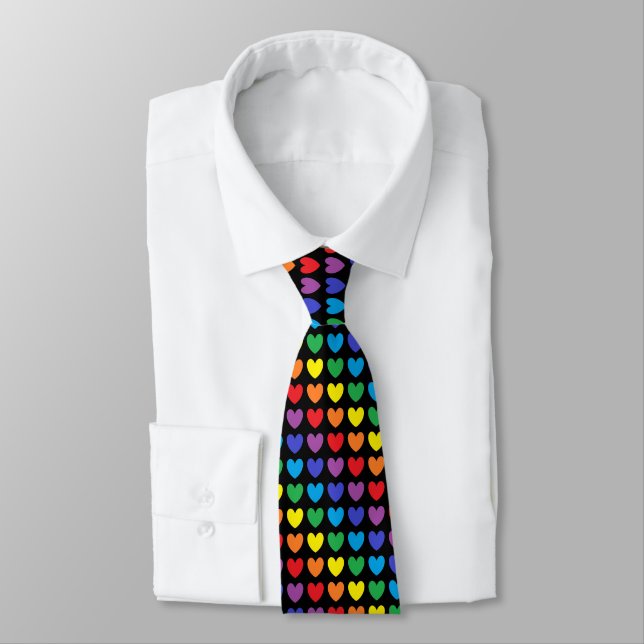 Rainbow Hearts Black Tie (Tied)