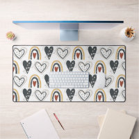 Rainbow Hearts Boho Pattern Yellow Red Grey