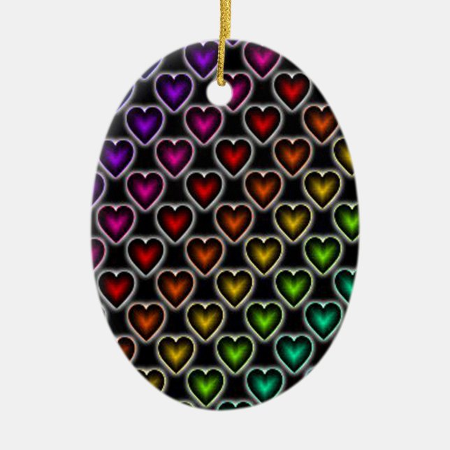 Rainbow Hearts Ceramic Ornament (Front)