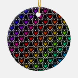 Rainbow Hearts Ceramic Ornament