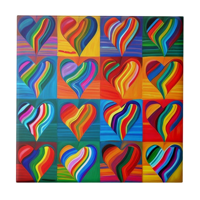 Rainbow Hearts Ceramic Tile (Front)