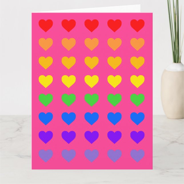 Rainbow Hearts Deep Pink Card (Front)