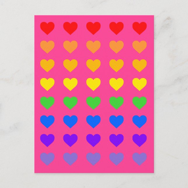Rainbow Hearts Deep Pink Postcard (Front)