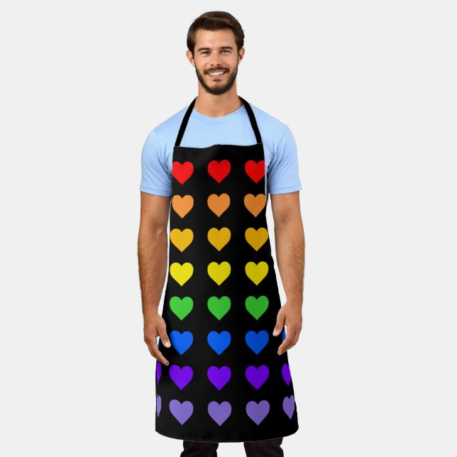 Rainbow Hearts Gay Pride Black Apron (Worn)