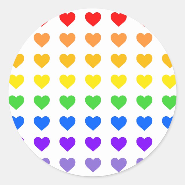 Rainbow Hearts Gay Pride  Classic Round Sticker (Front)