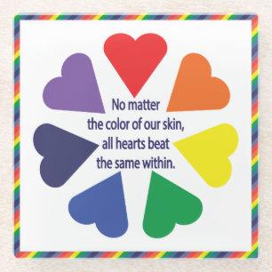 Rainbow Hearts Glass Coaster