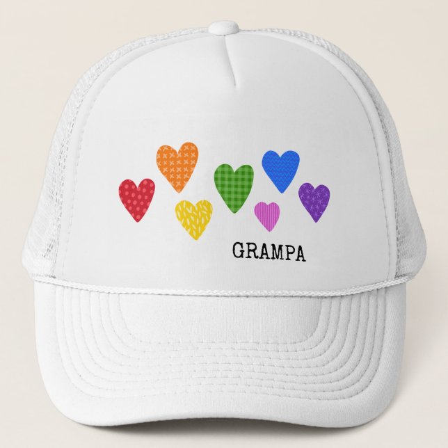 Rainbow Hearts GRAMPA Colourful Love Joy Fun Kids Trucker Hat (Front)