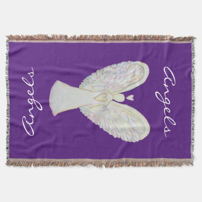 Rainbow Hearts Guardian Angel Custom Throw Blanket (Front)