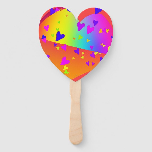 Rainbow Hearts Heart Shape  Hand Fan (Front)