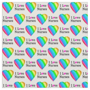RAINBOW HEARTS I LOVE NURSES FABRIC