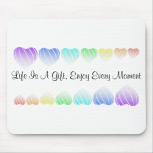 "Rainbow Hearts" Inspiring Words Mouse Pad
