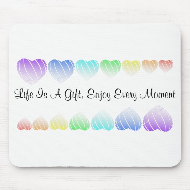 "Rainbow Hearts" Inspiring Words Mouse Pad (Front)