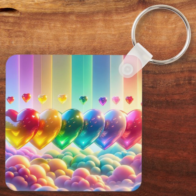 Rainbow Hearts Key Ring (Back)