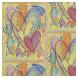 Rainbow Hearts Love Art Fabric Material