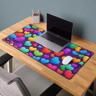 Rainbow Hearts Monogram Desk Mat