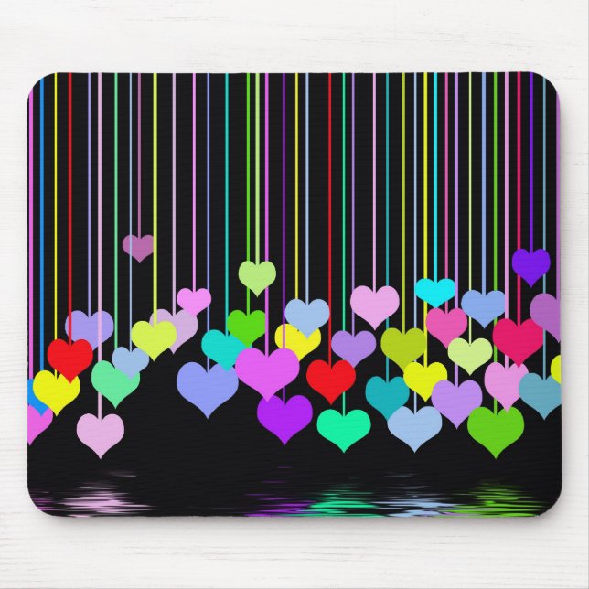 Rainbow Hearts On Black Mouse Pad (Front)