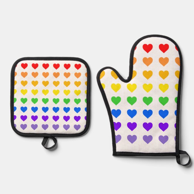 Rainbow Hearts   Oven Mitt & Pot Holder Set (Front)