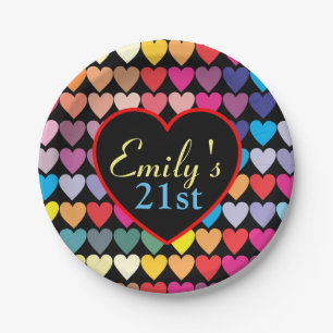 Rainbow Hearts Paper Plate
