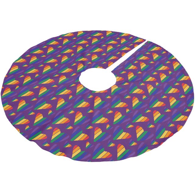 Rainbow Hearts Pattern Brushed Polyester Tree Skirt (Angled)