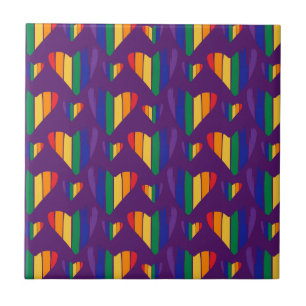 Rainbow Hearts Pattern Ceramic Tile
