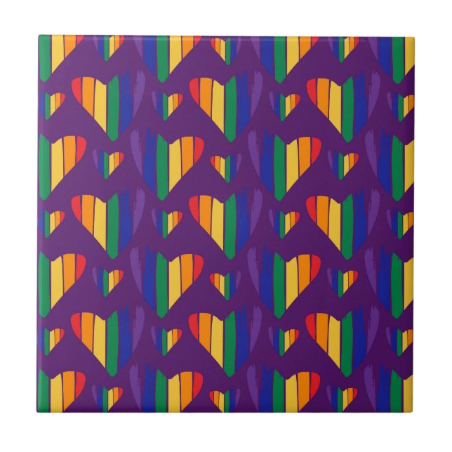 Rainbow Hearts Pattern Ceramic Tile (Front)