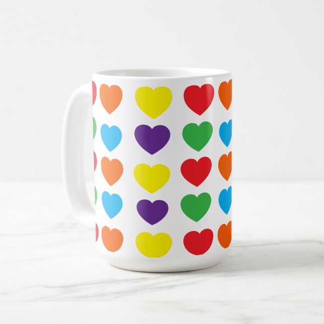 Rainbow Hearts Pattern Coffee Mug (Front Left)