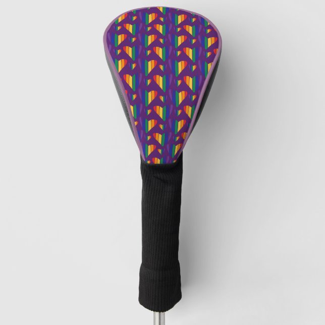 Rainbow Hearts Pattern Golf Head Cover (Front)