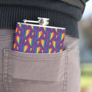Rainbow Hearts Pattern Hip Flask