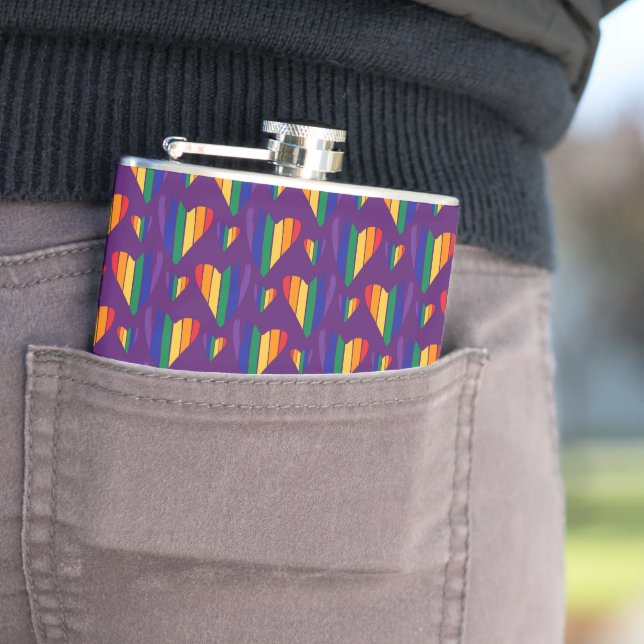 Rainbow Hearts Pattern Hip Flask (In Situ)