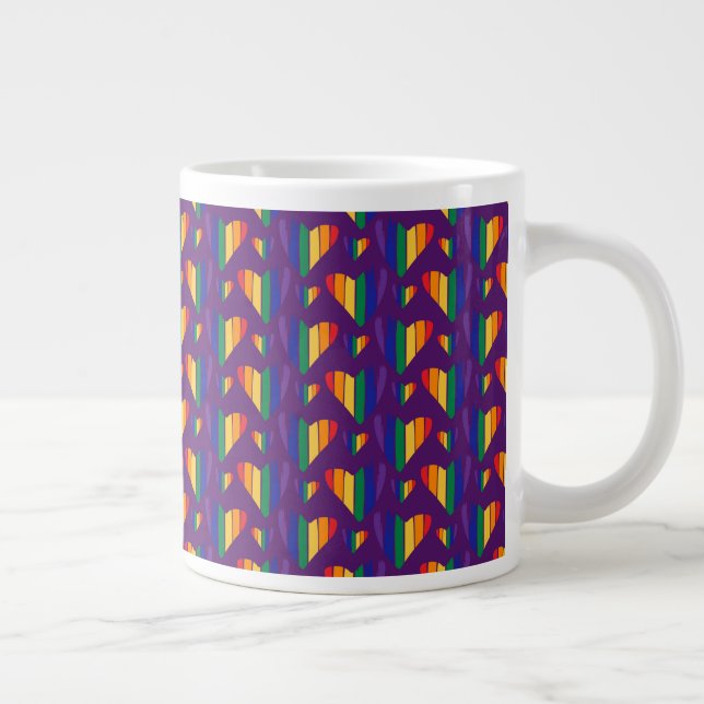 Rainbow Hearts Pattern Large Coffee Mug (Right)