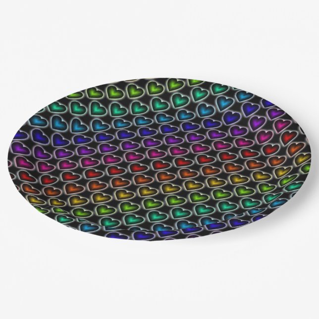 Rainbow Hearts Pattern Paper Plates (Angled)