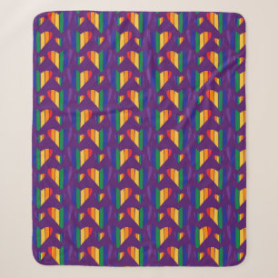 Rainbow Hearts Pattern Sherpa Blanket