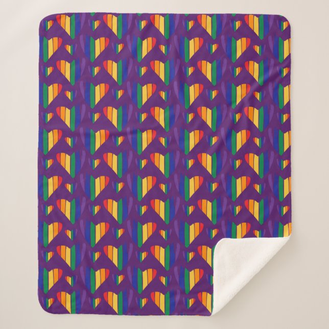 Rainbow Hearts Pattern Sherpa Blanket (Front)