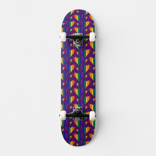 Rainbow Hearts Pattern Skateboard (Front)