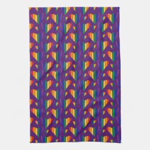 Rainbow Hearts Pattern Tea Towel