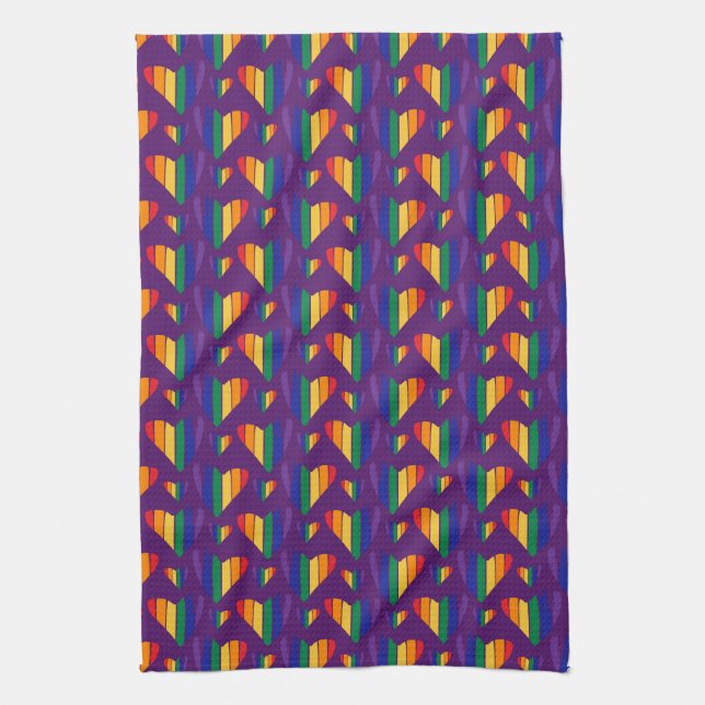 Rainbow Hearts Pattern Tea Towel (Vertical)