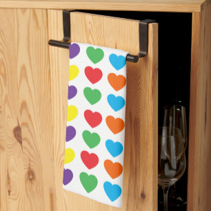 Rainbow Hearts Pattern Tea Towel