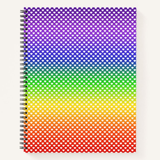 Rainbow Hearts Pattern White Notebook (Front)