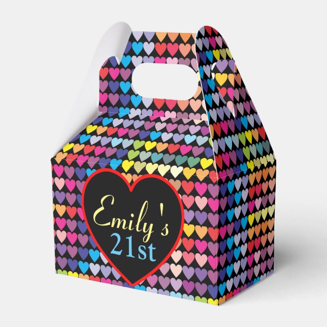 Rainbow Hearts Personalised 21st Favour Box (Front Side)