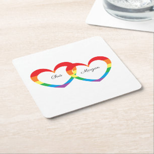 "Rainbow Hearts" Personalised Paper Coasters