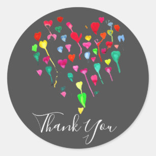 Rainbow hearts pop art Thank You Classic Round Sticker
