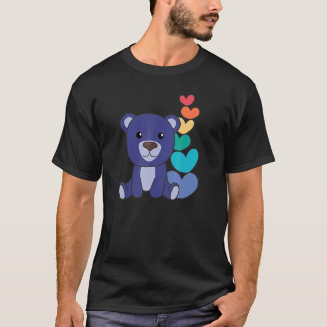 Rainbow Hearts Pride Lgbtq Cute Animals Bear 1 T-Shirt (Front)
