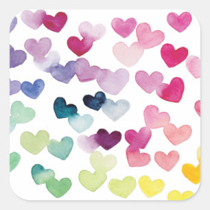 Rainbow hearts pride love colorful watercolor square sticker
