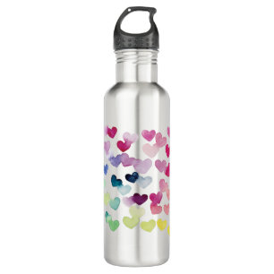 Rainbow hearts pride love colourful watercolor 710 ml water bottle