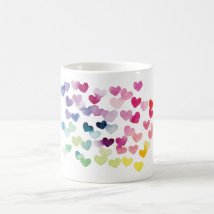 Rainbow hearts pride love colourful watercolor coffee mug