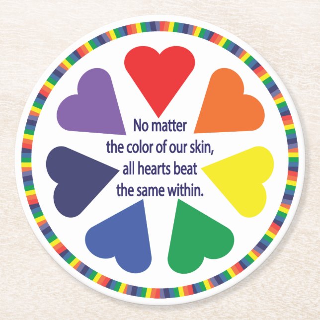 Rainbow Hearts Round Paper Coaster (Front)